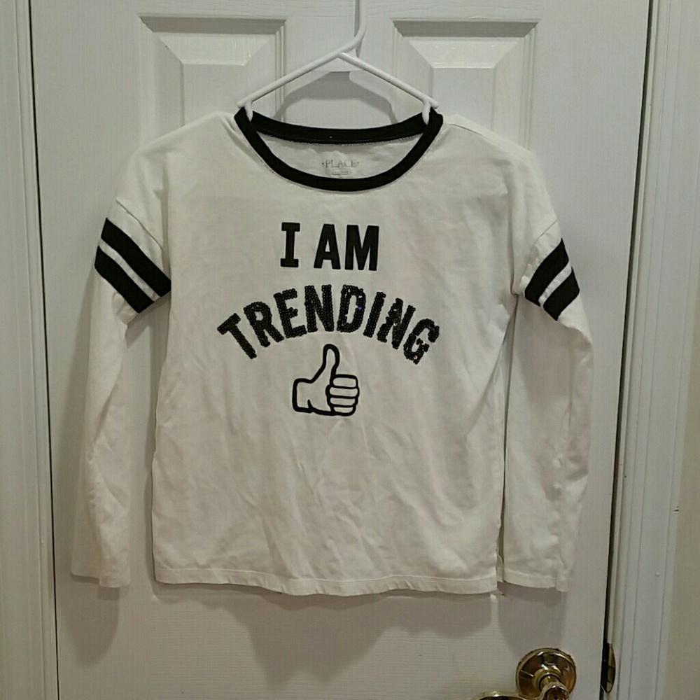 Children Place White & Black Baseball Sporty Striped Long Sleeve Sequins Graphic